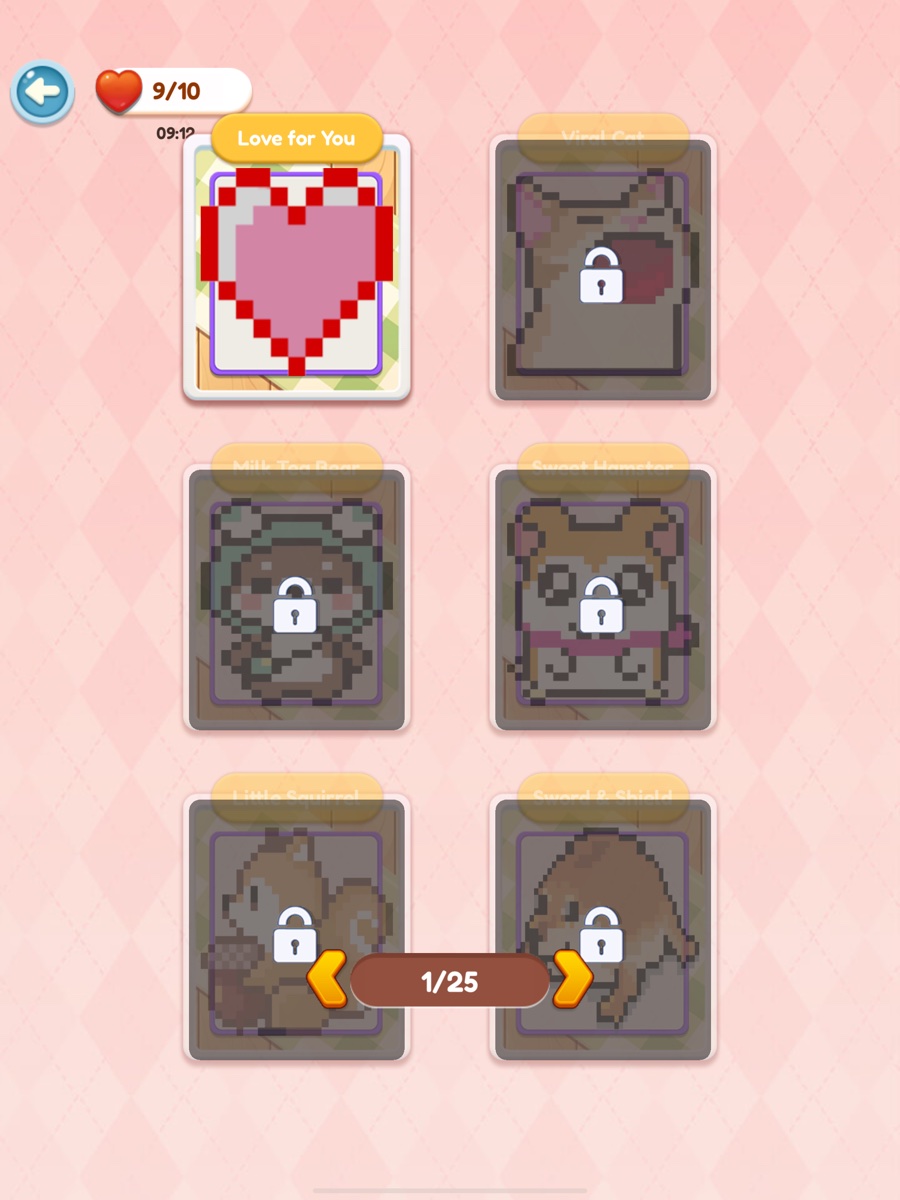Classic pixel-art patterns in Jewel Garden